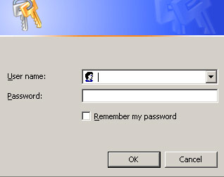 FrontPage window where you enter your Username and Password to publish your website