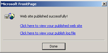Frontpage - Web site published successfully
