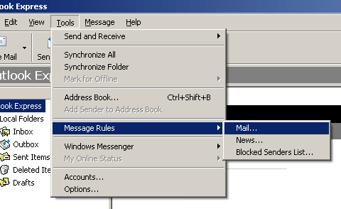 Tools > Message Rules > Mail